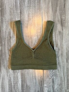 Olive Knit Ribbed Bralette Top